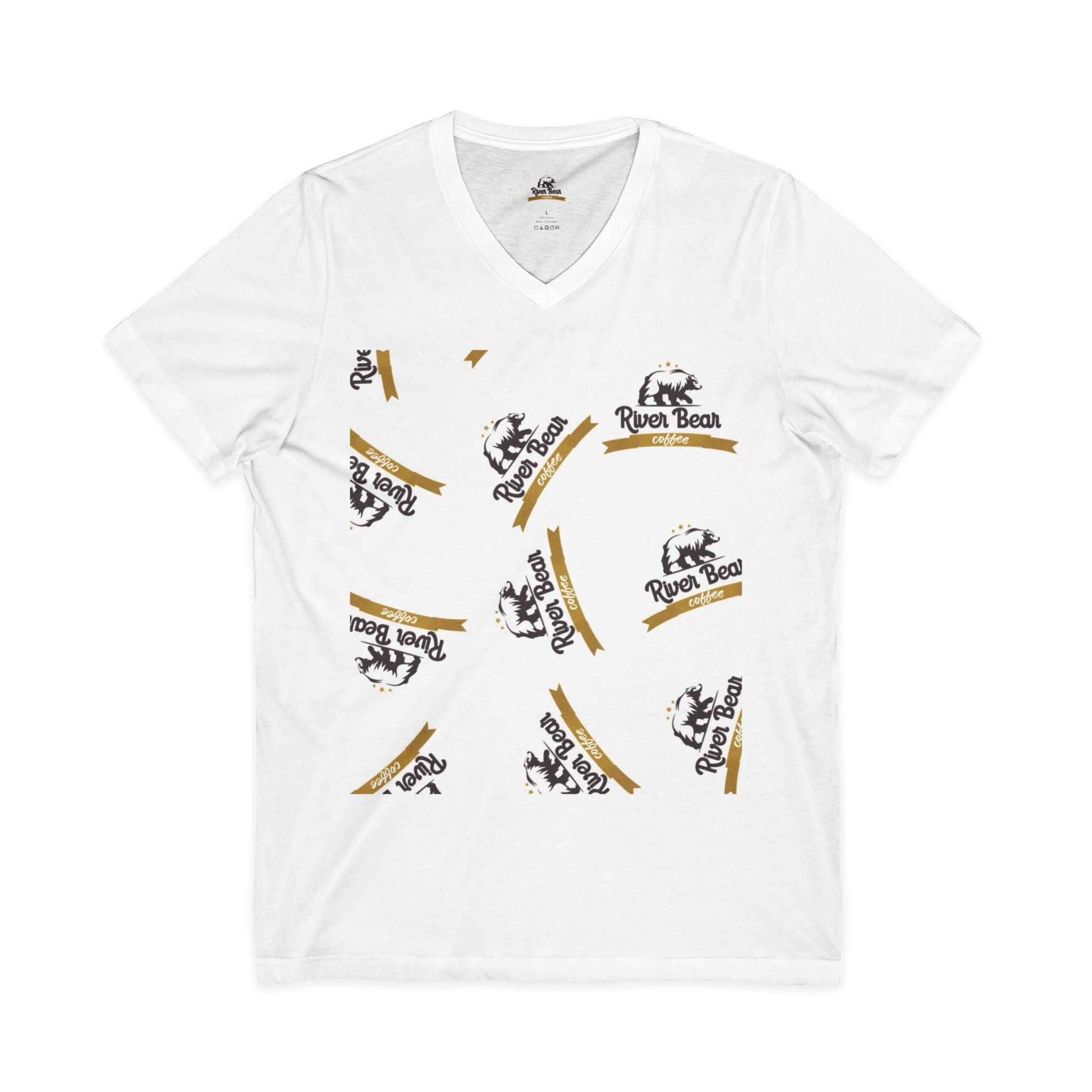 River Bear Logo V-Neck Tee — Casual Outdoorsy Graphic T-Shirt