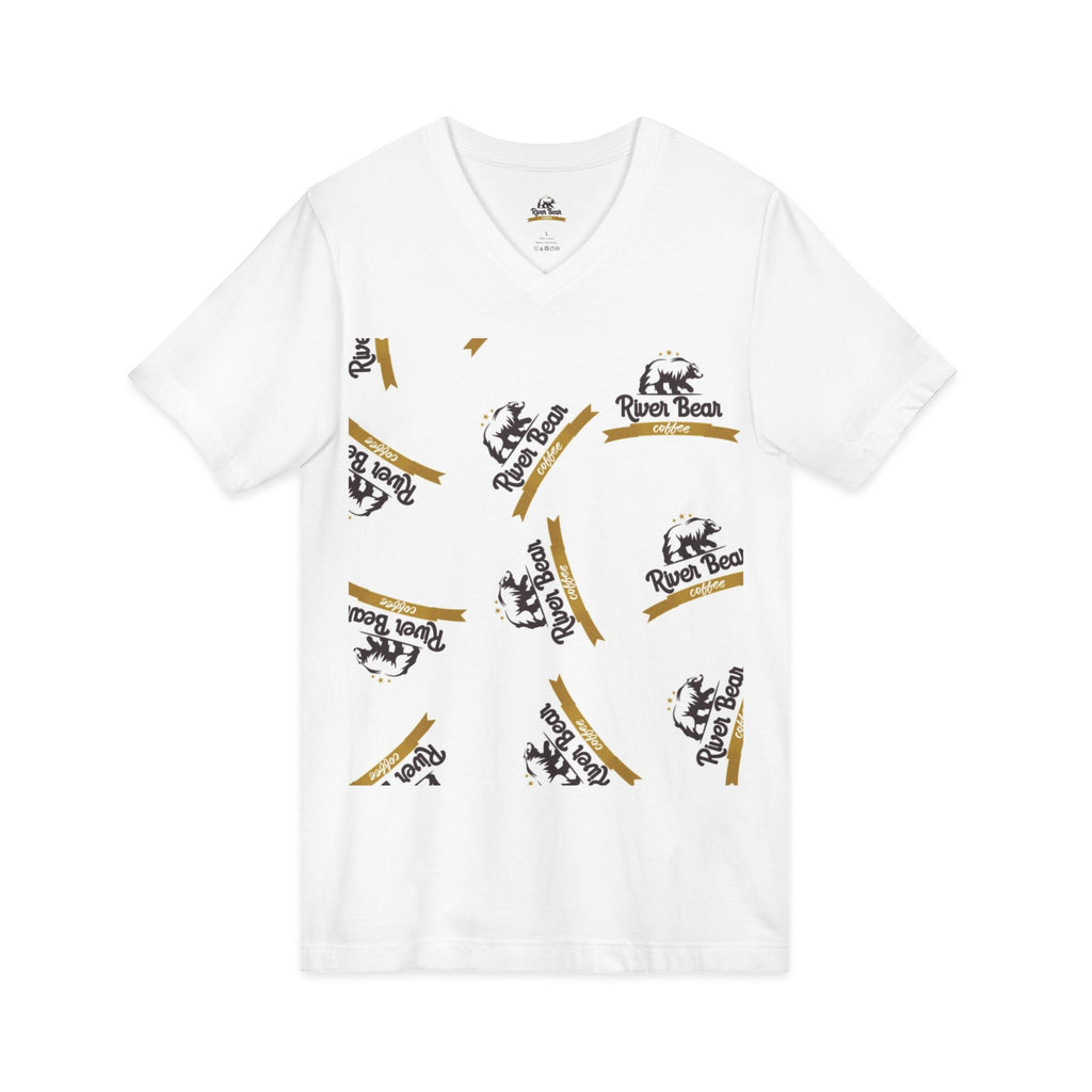 River Bear Logo V-Neck Tee — Casual Outdoorsy Graphic T-Shirt