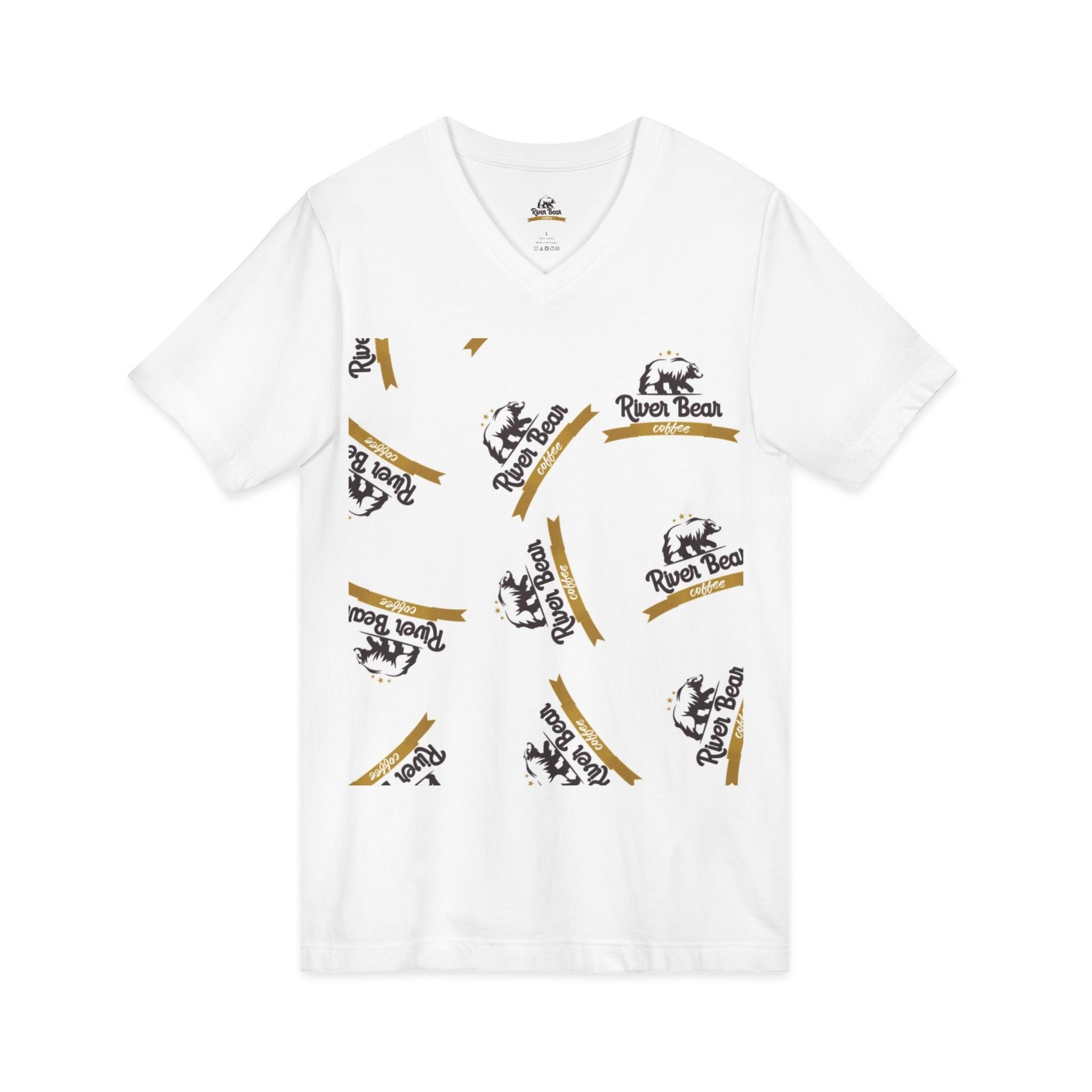 River Bear Logo V-Neck Tee — Casual Outdoorsy Graphic T-Shirt