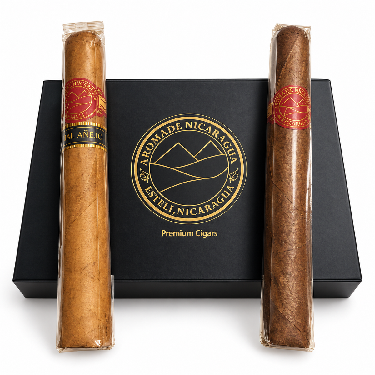 Premium cigar box with two cigars